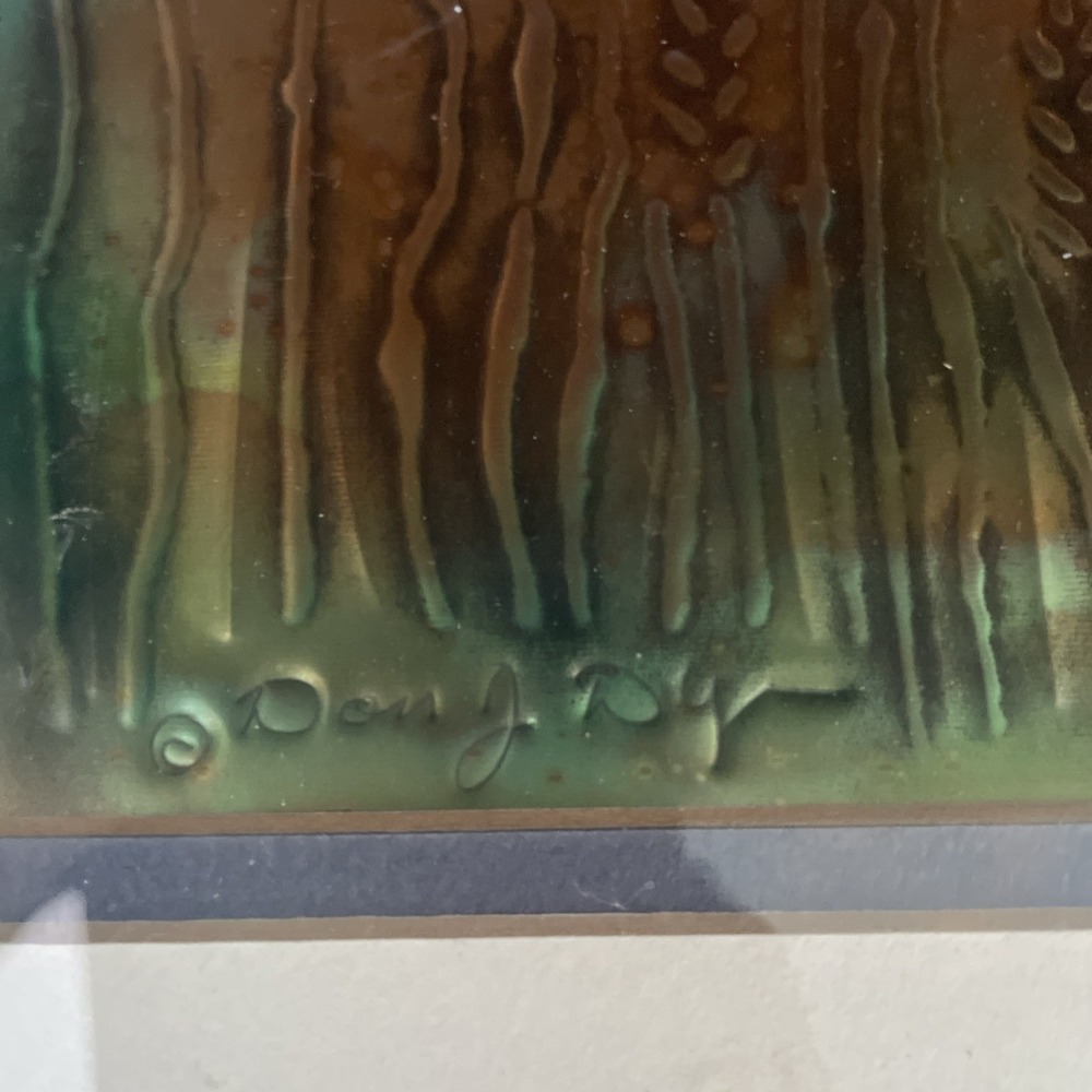 Don J. Dye Repousse Art Hummingbird Hammered Metal Copper Painted 15x12" Frame - Picture 4 of 8